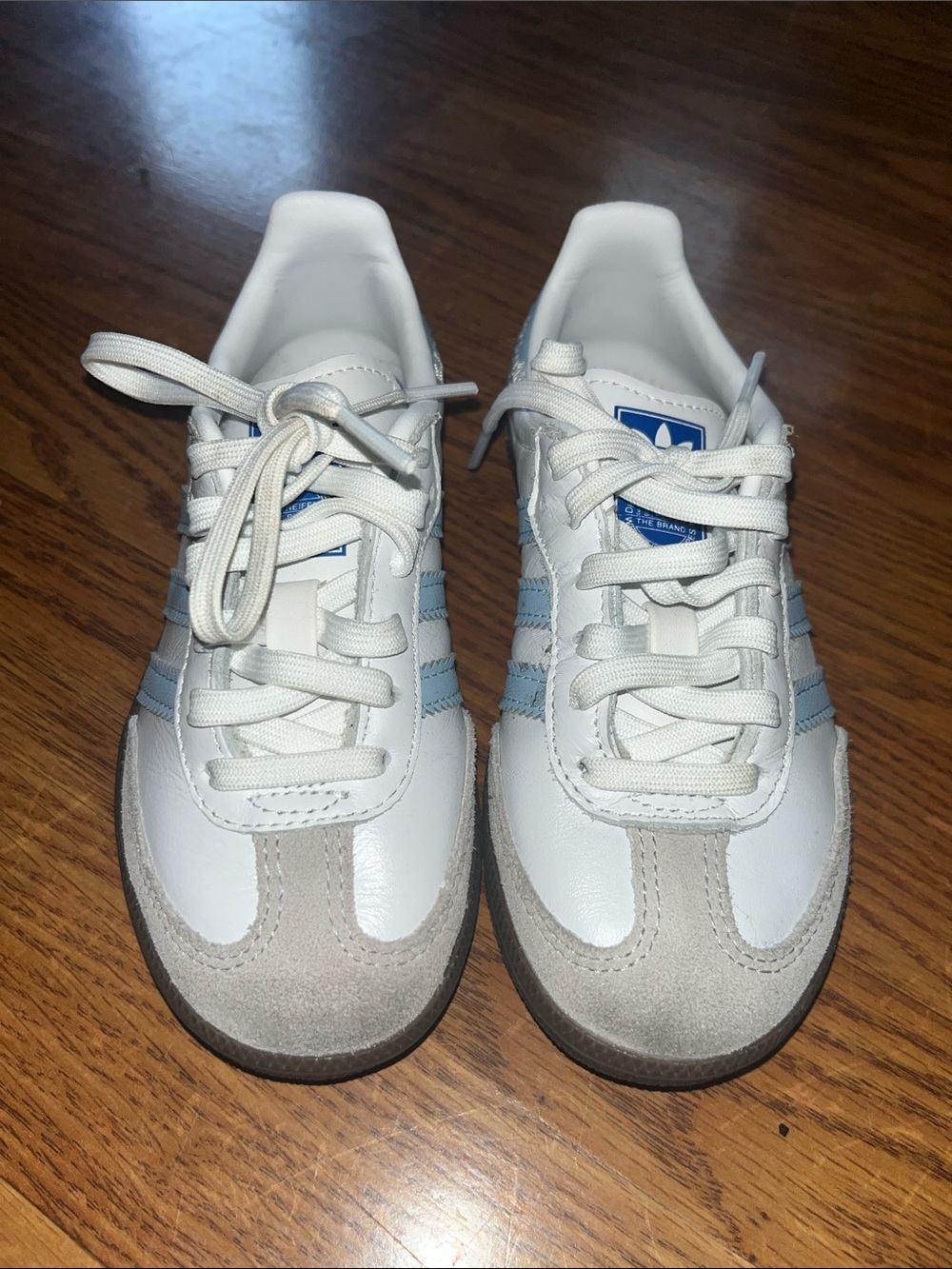 Kids White & Light Blue Adidas Samba